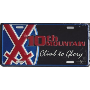 10th Mountain Climb To Glory Metal License Plate 